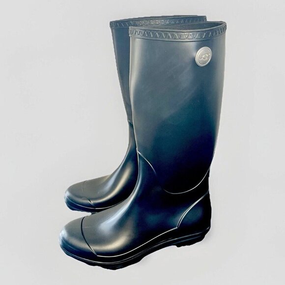 UGG Australia Shelby Black Matte Tall Rubber Rain Boots 1098249 Womens Size 7 - Picture 3 of 12